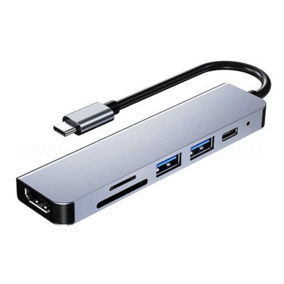 fantaxi Conversor 6 em 1 multifuncional tipo C de liga de alumínio tipo C com USB 2.0 USB 3.0 portas PD TF Slots de cartão SD Plug and Play Hub 6 em 1