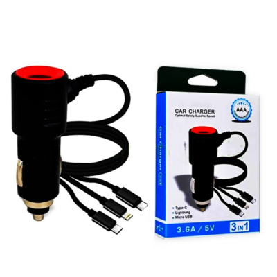 3 em 1 carregador de carro tipo C Lightning Micro USB