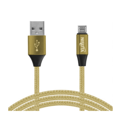 Cabo USB para microUSB M/M -1mts -malha de tecido -dourado -Nisuta (NS-CATEMI)