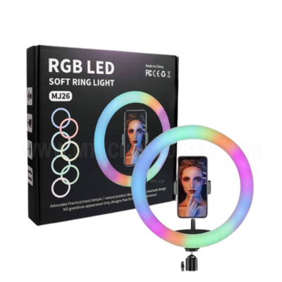 Ring Light MJ26 para Smartphone para TIK TOK, vídeo YOUTUBE, selfie, fotografia e transmissão ao vivo, controle de LED RGB com cores suaves e imaginativas do arco-íris. pela Vale da Qualidade. Cuidado com as imitações