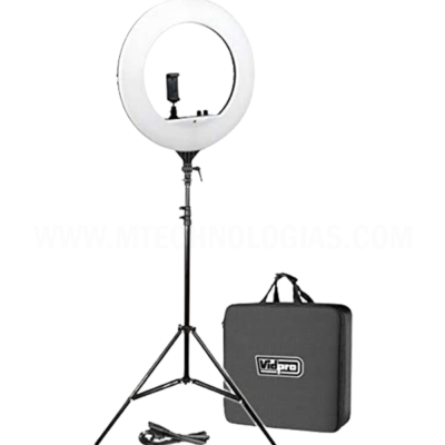 Vidpro RL-18 LED Kit de anel de luz de 18 polegadas com suporte e estojo. Ajuste de temperatura de cor variável de 55 W para fotografia de retrato e macro, modelagem de moda, maquiadores, vloggers e influenciadores.