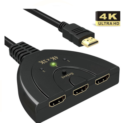 HDMI Switch 4K, divisor HDMI de 3 portas HDMI Switcher compatível com 4K / Full HD1080p / 3D com cabo Pigtail de alta velocidade