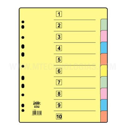 SEPARADOR COLORIDO 1-10 EM CARTOLINA FIS