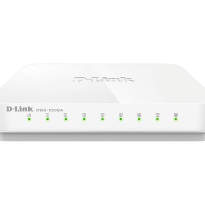 D-Link DGS-1008A Switch Gigabit Easy Desktop de 8 portas (Branco), 11,1 x 9,8 x 16,4 cm