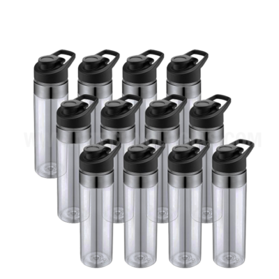 Mimorou Pacote com 12 garrafas de água esportivas de plástico, 590 ml, garrafa de água reutilizável sem BPA, transparente, leve, à prova de vazamento, garrafas de água e tampa com alça para equipes