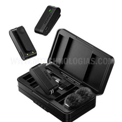 ULANZI Microfone de lapela sem fio A100 para câmera e telefone com USB C/3,5 mm/plugue, 32 kHz 16 bits, cancelamento de ruído, bateria de 13,5 horas, microfone de clipe para vídeo podcast, Vlog