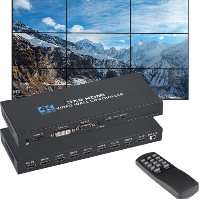 Controlador de pared de video 3×3, procesador de pared de TV, procesador de empalme multipantalla HDMI 4K x 2K, soporte de soporte de entrada HDMl o DVI de 1 manera y 9 salidas HDMl Soporte Imágenes Costura 3×2 2×3 2×2 4×2 2×4 etc